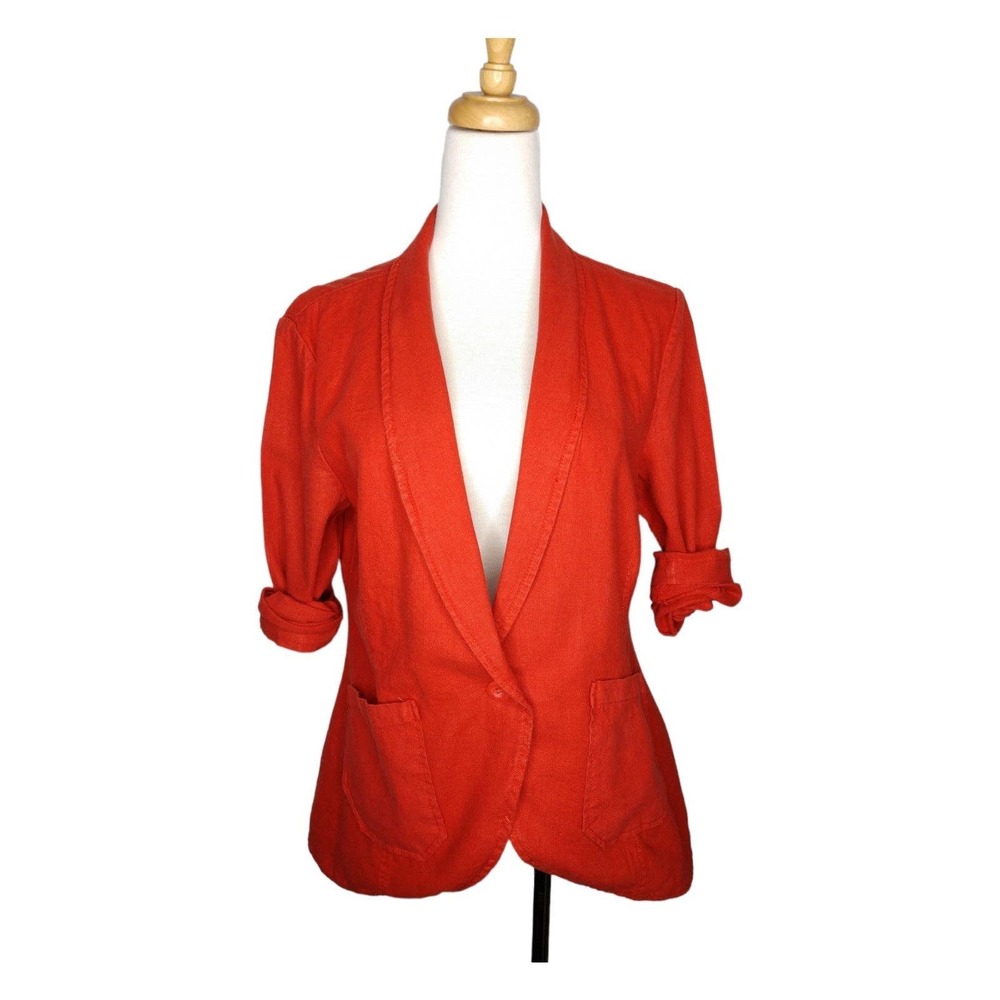 Sanctuary Orange Tiger Lily Linen One Button Blazer Size M